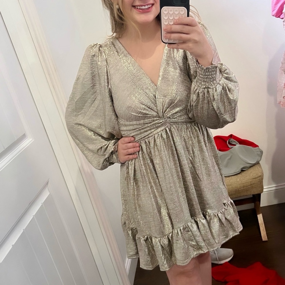 Champagne Metallic Dress | Size S | Flattering Fit